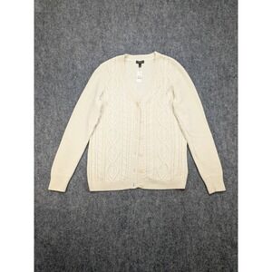 Talbots Womens Cable Knit Cardigan Sweater Cream Small Minimalist Capsule Career
